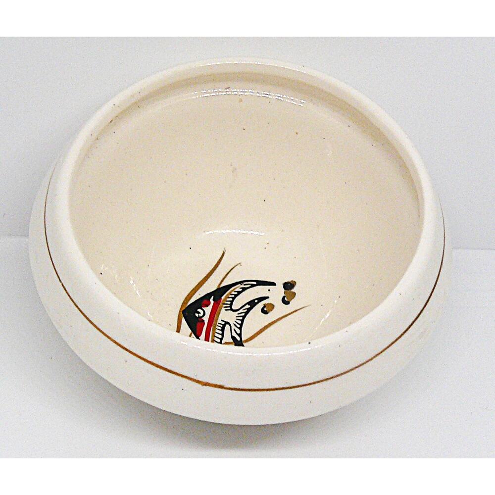 Vintage W.W.W. Japan Ceramic Bowl Hand-Painted Angelfish Gold Accent Lines MCM